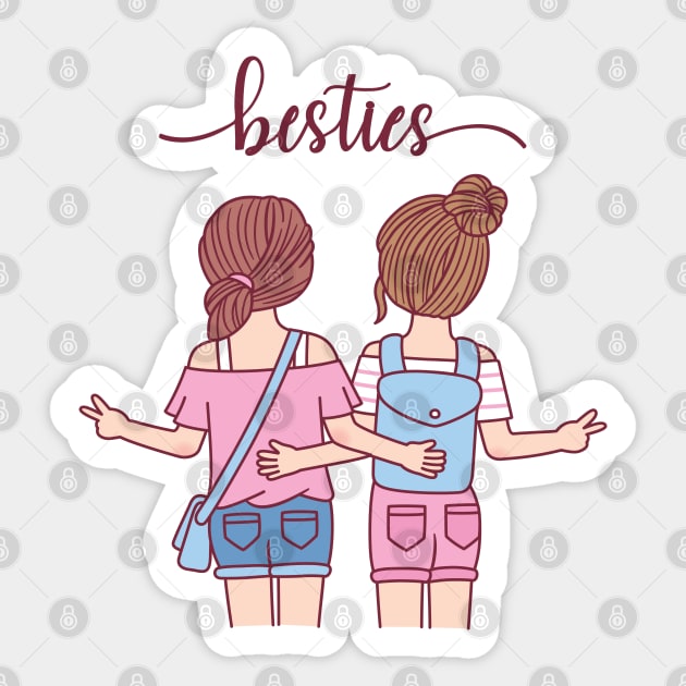 Cute Girls Besties Best Friends - Besties - Sticker