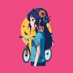 Flower Bicycle Girl T-Shirt