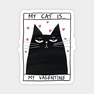 Happy valentines black cat. Cute cat and red hearts. Magnet