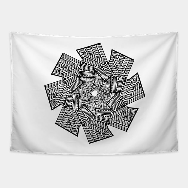 Geometric Pinwheel - Intricate Black and White Digital Illustration, Vibrant and Eye-catching Design, Perfect gift idea for printing on shirts, wall art, home decor, stationary, phone cases and more. Tapestry by cherdoodles