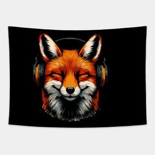 Funny Smiling musical fox wearing headphones Tapestry