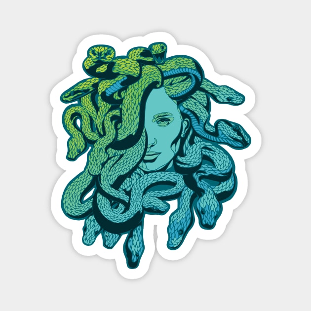 Medusa Teal Ocean Snakes Magnet by polliadesign