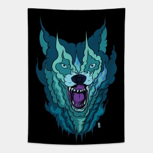 Vapor Wave Wolf Tapestry