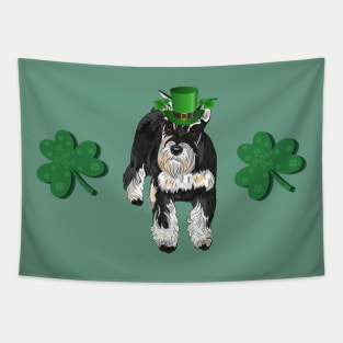 Black and Silver Miniature Schnauzer with Shamrock and Saint Patrick's Day Theme Tapestry