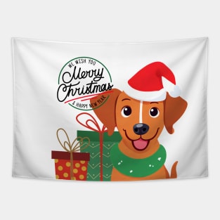 Cute Brown Dog We wish you  Merry Christmas & Happy New Year ,Brafdesign Tapestry