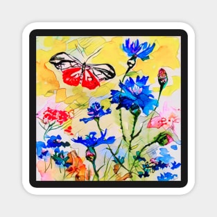 Corn Flowers and Butterflies Bright Summer Dress Magnet