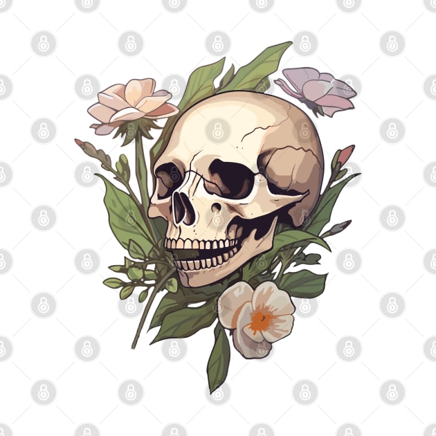 Skeleton Skull and Flowers by DesginsDone