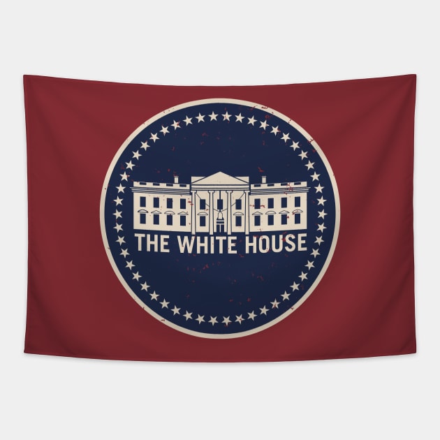 The White House Washington D.C. Vintage Style Logo Tapestry by hobrath