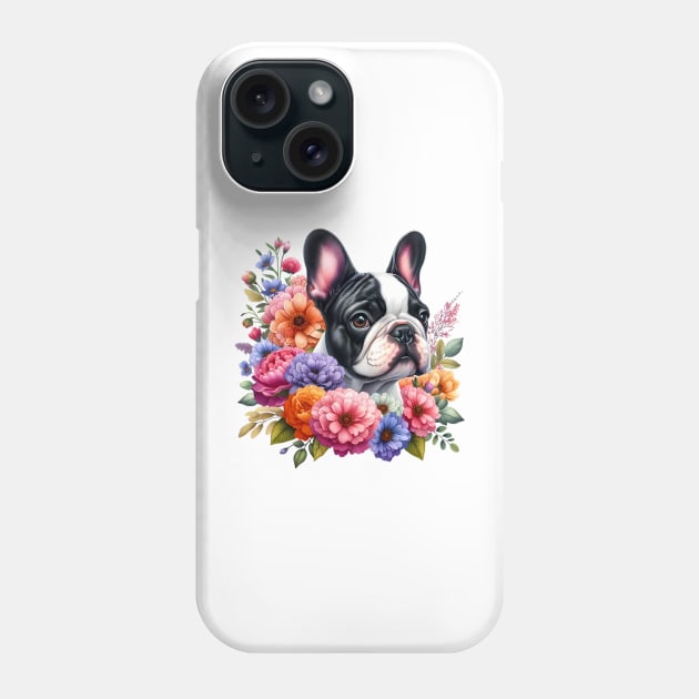 A French bulldog with beautiful colorful flowers Phone Case by CreativeSparkzz