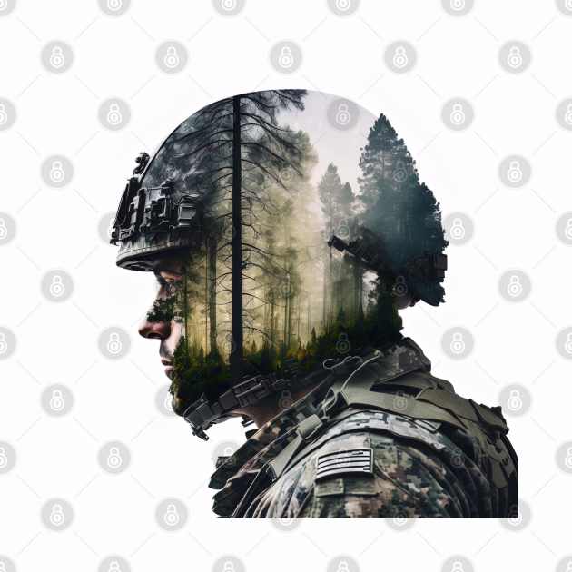 double exposure of soldier in woods by Maverick Media