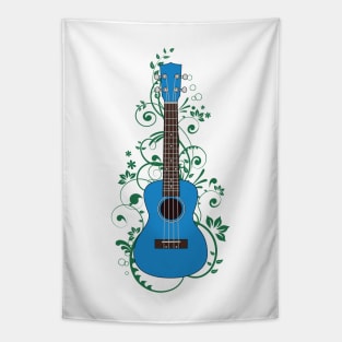 Blue Ukulele Flowering Vines Tapestry