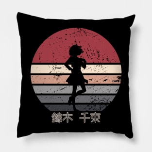 Lycoris Recoil Anime Characters Chisato Nishikigi Transparent Silhouette in Distressed Sunset Vintage Pillow