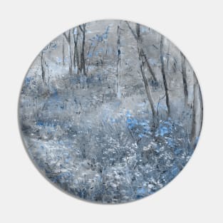 Painting of a Faerie Forest with Blue Flowers Pin