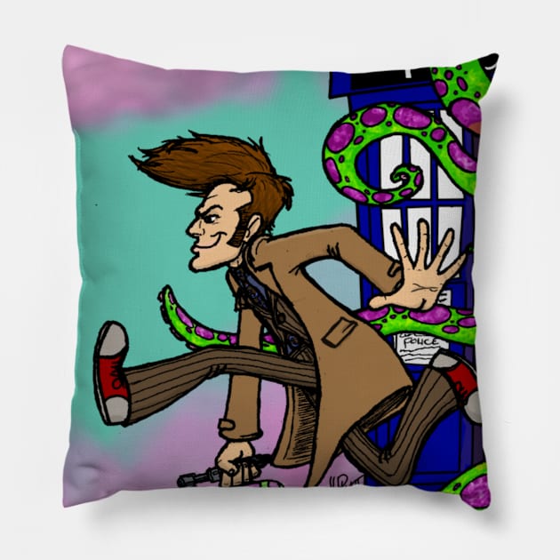 The Doctor Escapes Pillow by UzzyWorks