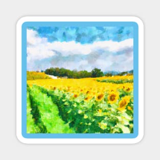 Sunflower Fields Painting Van Gogh Style Magnet