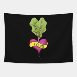 VEGAN HEART BEAT - Watercolor Version - Traditional Tattoo Style Tapestry