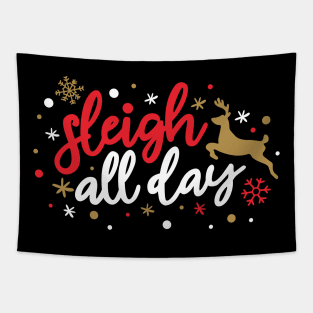 Christmas Sleigh All Day Deer Snowflakes Tapestry