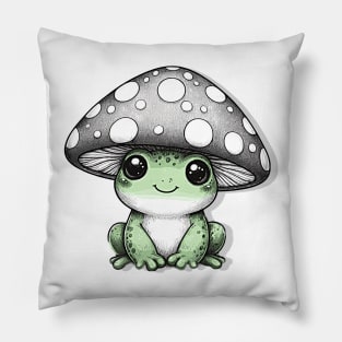 Cottage core A cute frog wearing a mushroom hat Pillow