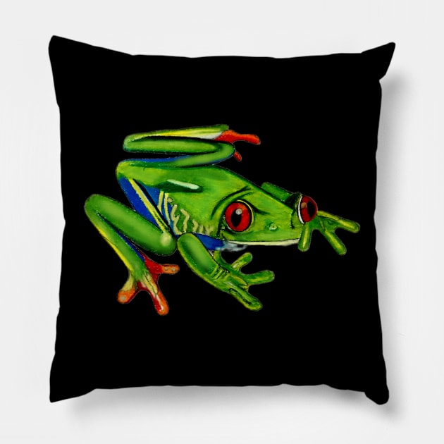 Red-Eyed Tree Frog Drawing Pillow by ArtAndBliss