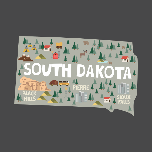 South Dakota State USA Illustrated Map by JunkyDotCom