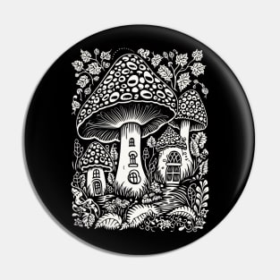 Mushroom House Village Forest Fantasy White Graphics Pin