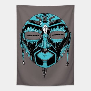 Blue Grey African Mask 2 Tapestry