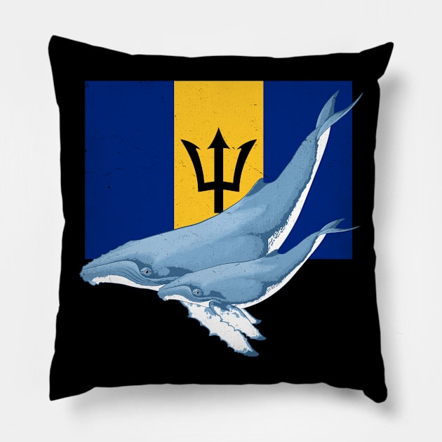 Flag of Barbados with Humpback Whales Pillow by NicGrayTees