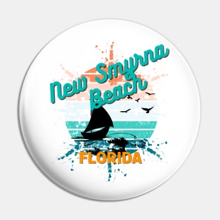 New Smyrna Beach Florida Retro Exploding Sunset Pin