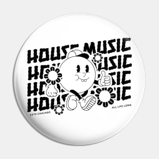 HOUSE MUSIC  - Thumbs Up Smiley Guy (Black) Pin