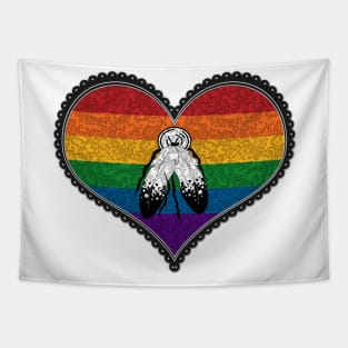 Elegant Two-Spirited Pride Decorative Heart in Pride Flag Colors Tapestry