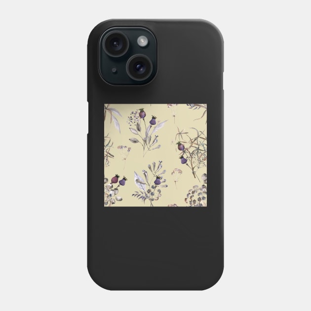 Vintage Floral in Pale Yellow Phone Case by DiorelleDesigns