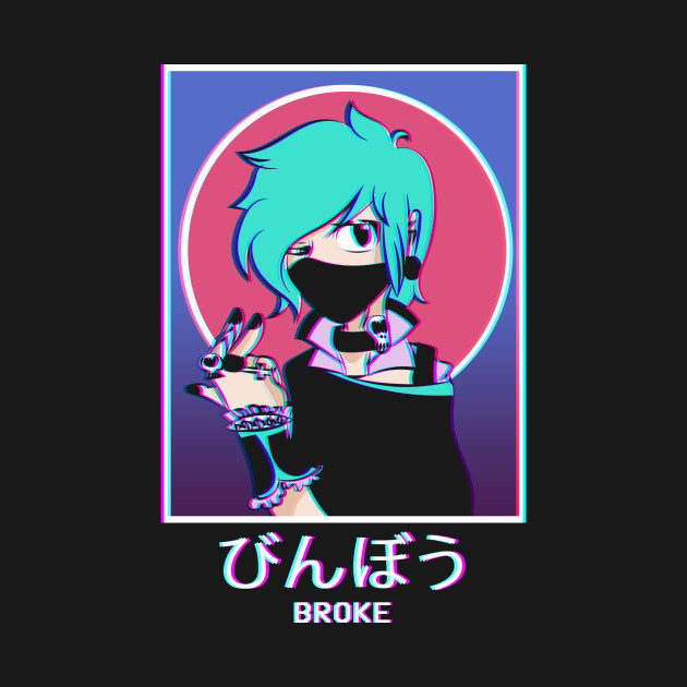 Disover Broke Goth Anime Girl Vaporwave Grunge Kanji Weeb - Aesthetic Anime - T-Shirt