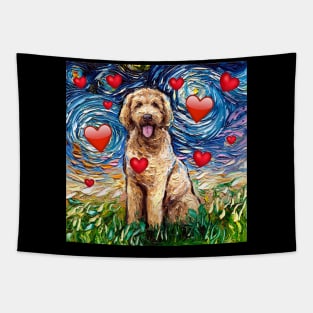 Goldendoodle Night with Hearts Tapestry