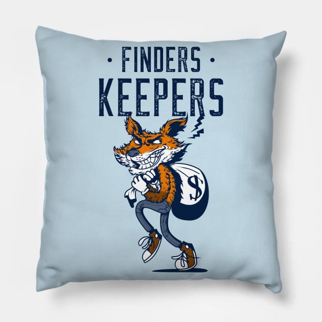 Finders Keepers / Funny Fox Burglar Design / Cartoon Style Fox Robbing the Bank Graphic Pillow by Redboy