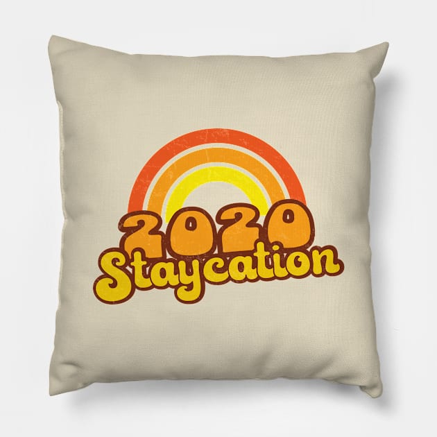2020 Staycation - Retro Rainbow Pillow by Jitterfly