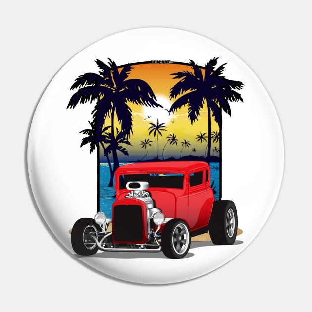 Red 1932 Chevy 5 Window Coupe Hot Rod California Beachin Print Pin by RPM-ART