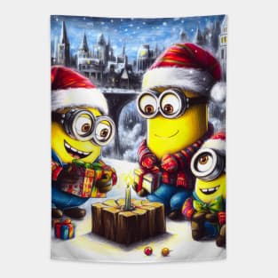 Merry Minions: Festive Christmas Art Prints Featuring Whimsical Minion Designs for a Joyful Holiday Celebration! Tapestry