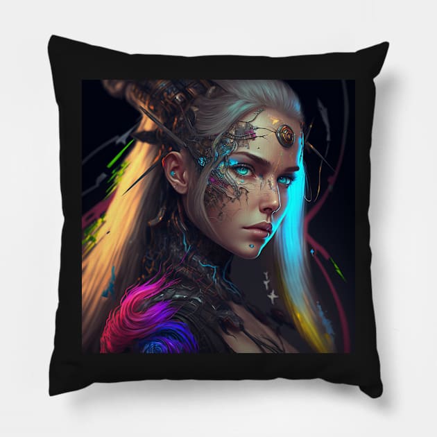 Cyberpunk Neon Model Pillow by AICreateWorlds