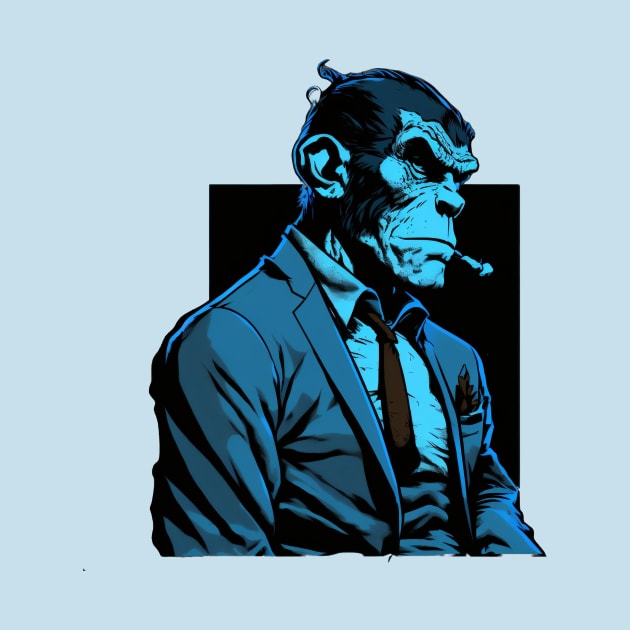 Mafia macaque in Anime Art Style Blue and Black by Snoe