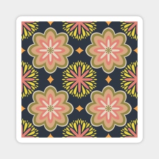 Vintage pastel flower pattern on navy background Magnet