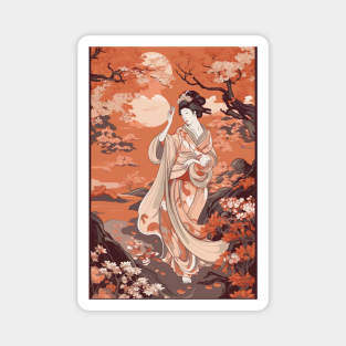 Geisha in Garden - Japanese Artwork T-Shirt Magnet