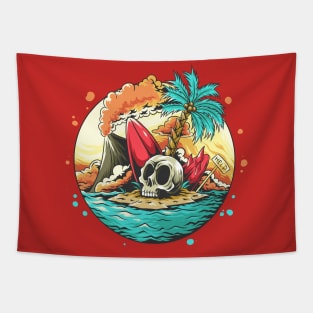 Skull head on the beach Tapestry