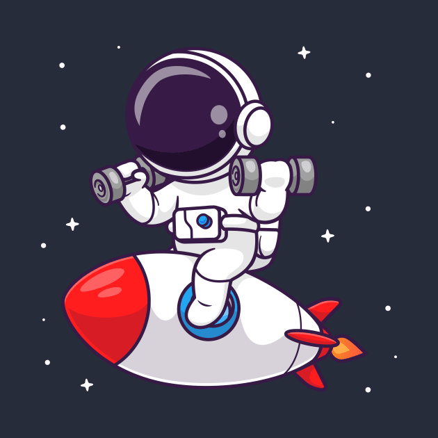 Cute Astronaut Lifting Dumbbell On Rocket Cartoon by Catalyst Labs