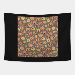 Halloween Jack-O-Lantern Scary Pumpkin Orange on Grey Tapestry