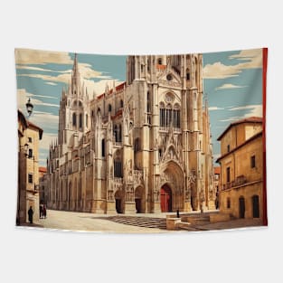 Burgos Cathedral Spain Travel Tourism Retro Vintage Art Tapestry