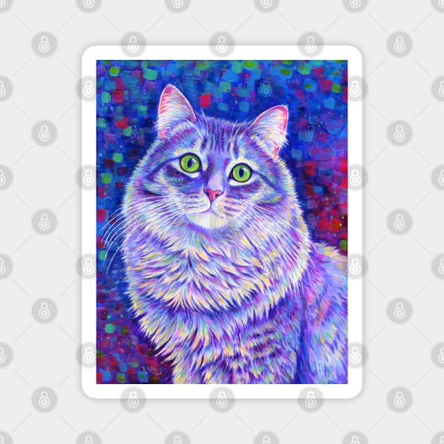 Purple Fluffy Tabby Cat Magnet by rebeccawangart