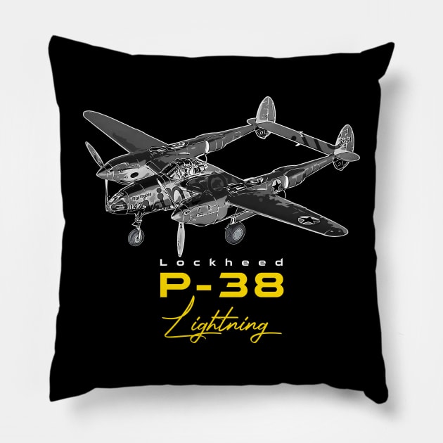 Lockheed P-38 Lightning American fighter Bomber Aircraft Pillow by aeroloversclothing