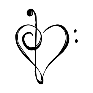 Love Music - Treble and Bass Clef Heart - black T-Shirt