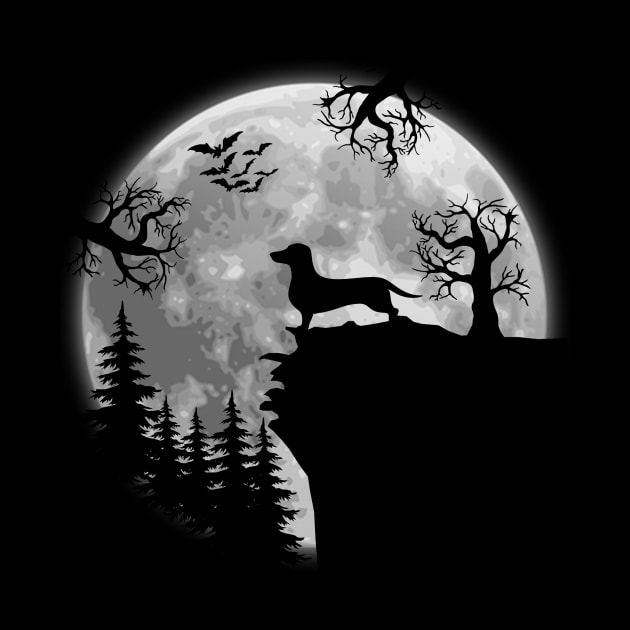 Dachshund and Halloween Moon by Jenna Lyannion