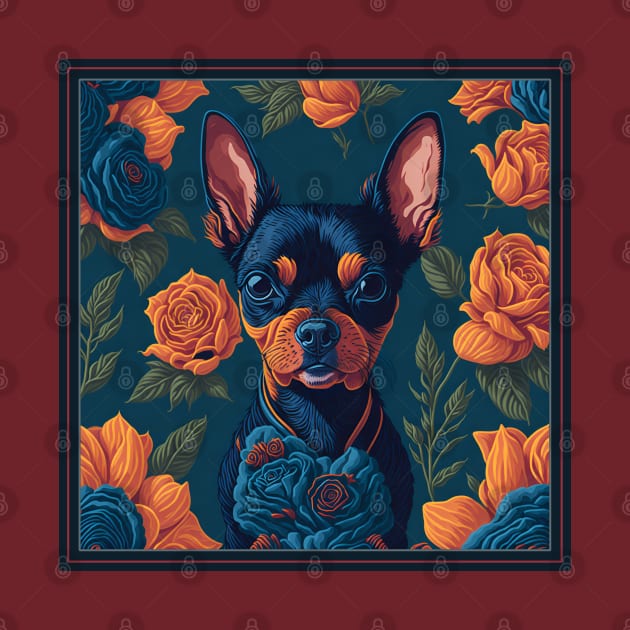 Dogs, Toy Terrier and flowers, dog, seamless print, style vector (red flowers Toy Terrier 3 version) by xlhombat